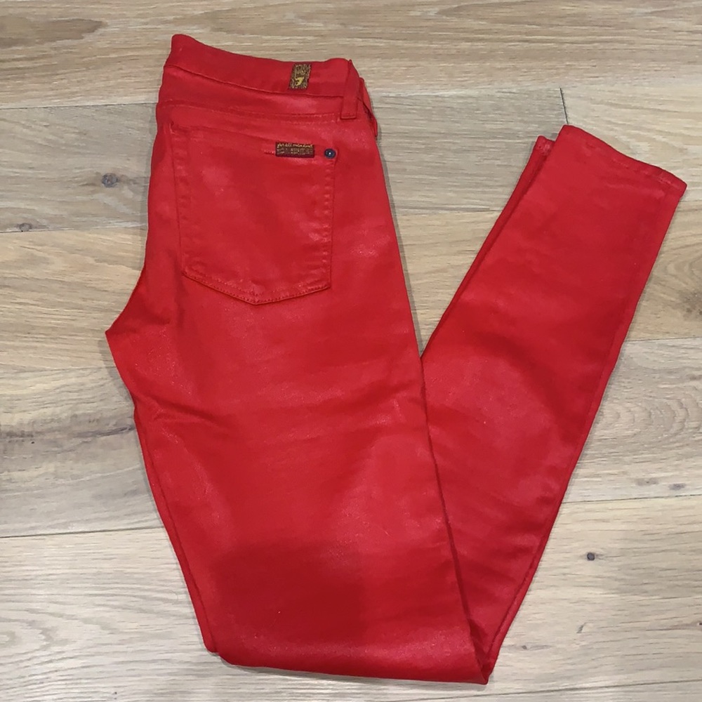 7 for All Mankind Coated Red skinny jeans